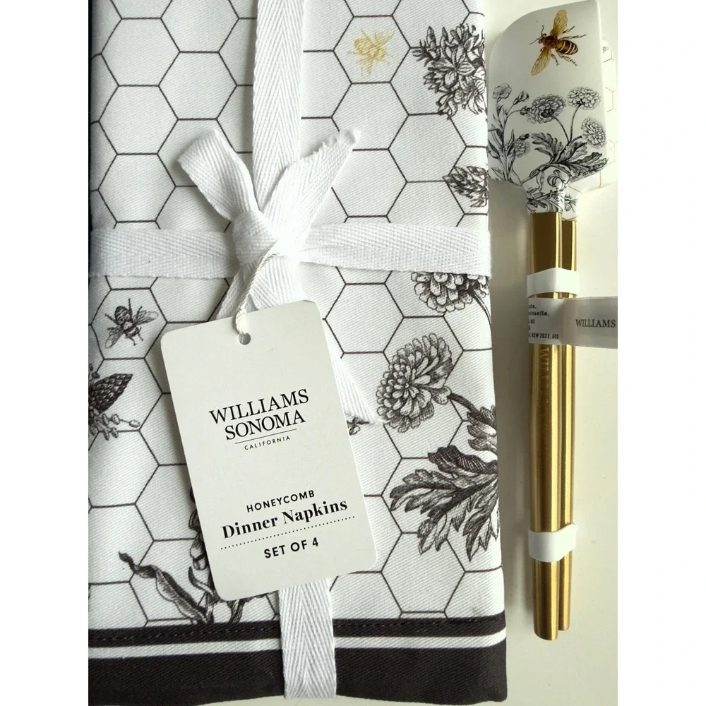 Williams Sonoma Bee Honeycomb 10 Pc Table Napkins Spatulas Set NWT Retail $167
